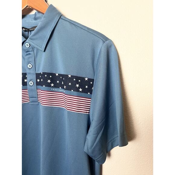 NWT Travis Mathew Good Good Patriot Golf Polo Shirt Men’s Sz Medium Blue Multi - Picture 6 of 9